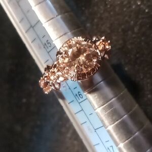 Elegant Rose Gold Tone & Yellow Ring Crystal Cut Stone Statement Ring Sz 5